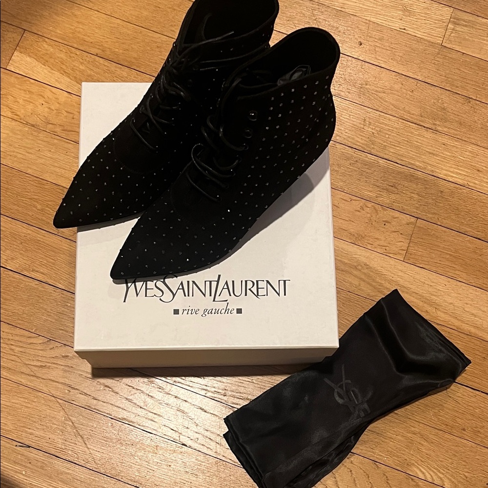 Yves Saint Laurent Black Lace-Up Studded Boots NWT tried on only - Picture 2 of 14